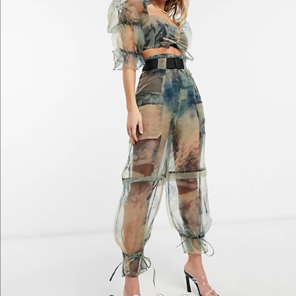 ASOS DESIGN tie dye organza utility pant co-ord